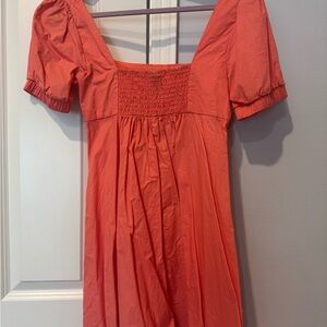 Coral Puff Sleeve Dress
